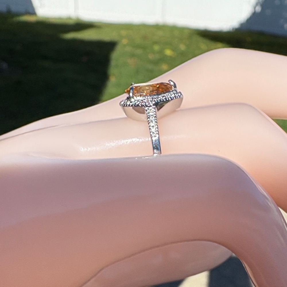 Pear Cut 1.40 ct Natural Citrine & Diamond Accent Halo Sterling Ring Size 7 - Picture 10 of 17